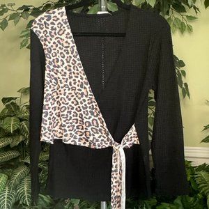 Waffle/Thermal Long Sleeve Leopard Wrap Style Top